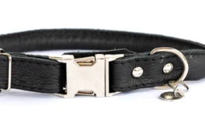 Euro Dog Rolled Leather Collar Black Large (10" 20")