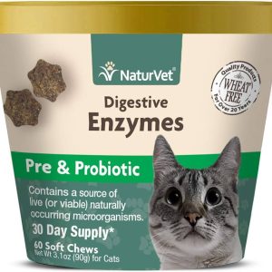 NaturVet Digestive CAT Chews Enzymes Pre & Probiotic