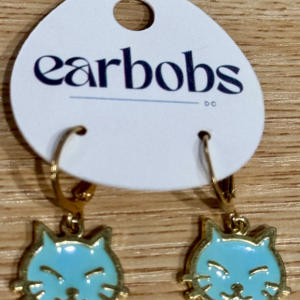 EarBobs Pretty Kitties Blue Earrings