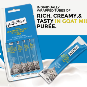 Fussie Cat Tuna w Small Anchovies in Goat Milk Puree .5oz 4pack Cat Treats