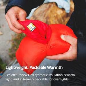 RUFFWEAR, Palisades Dog Sleep Poncho, Packable Insulated Wearable Sleeping Bag for Dogs, Ecoloft Renew Flex Warmth, Insulated Neck Baffle with Adjustable Stretch Leg Loops, Red Currant, X Small