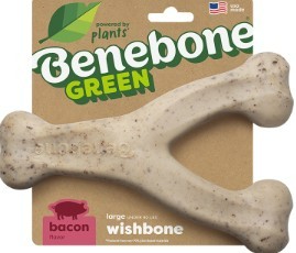 Benebone Green Plant Based Real Bacon Wishbone Dog Chew Toy for Medium Dogs, Dog Bones for Moderate Chewers, Made in USA